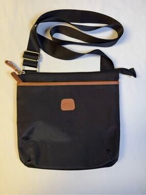 Bric's Black Messenger Crossbody with Brown Trim